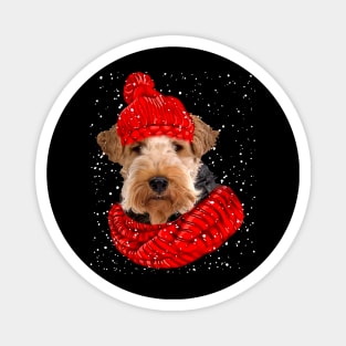 Wire Fox Terrier Wearing Red Hat And Scarf Christmas Magnet